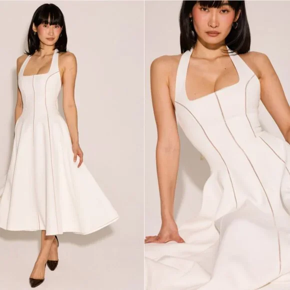 HOUSE OF CB 'Loulou' Ivory Halter Neck Midi Dress NWOT - Picture 5 of 9